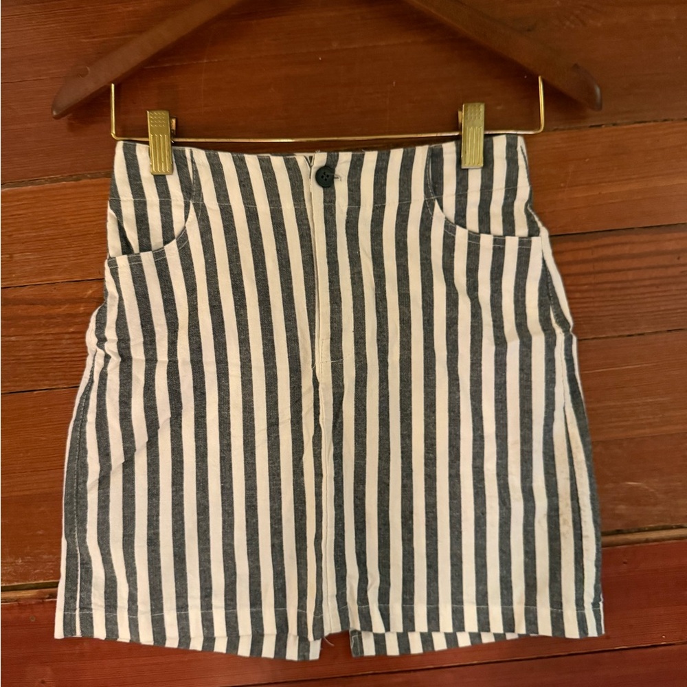 Brandy Melville Navy and White Striped Mini Skirt